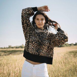 Cowl Neck Cheetah Pullover
